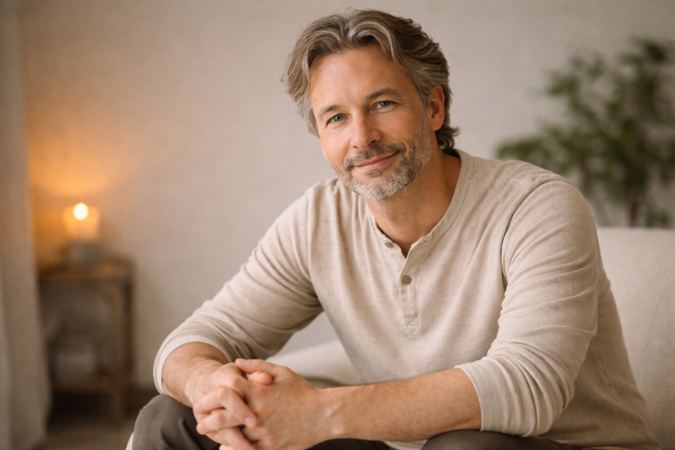 eine Person, die auf einem Bett sitzt